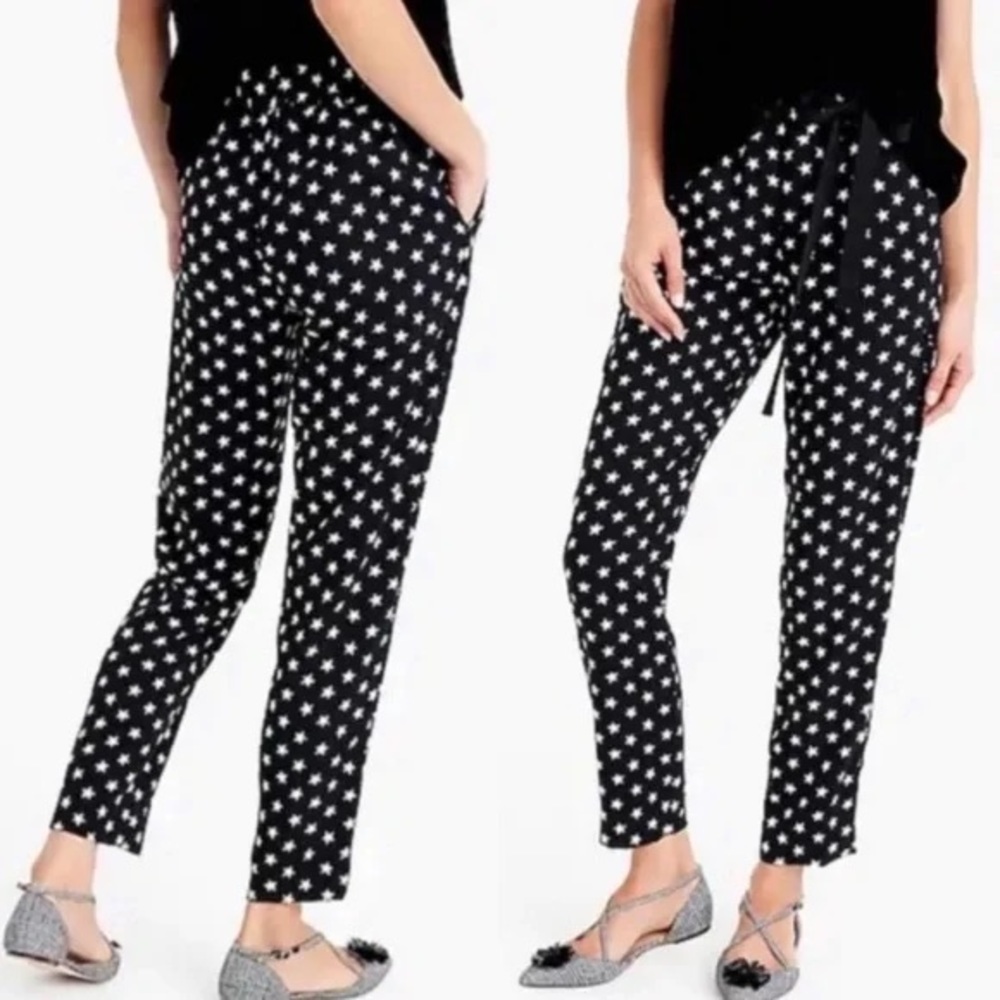 J. Crew crepe elastic waist straight leg pant, star print, size 14
